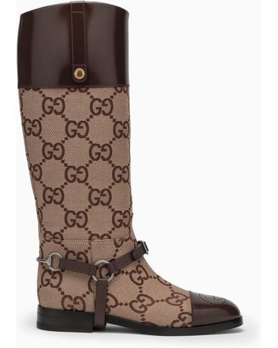 Gucci gg Fabric And Leather High Boots - Brown