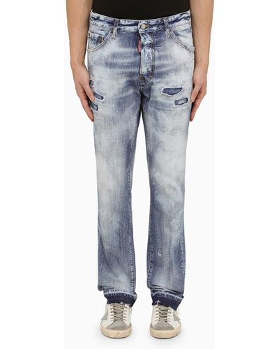 DSquared² Washed Jeans With Denim Wear - Blue