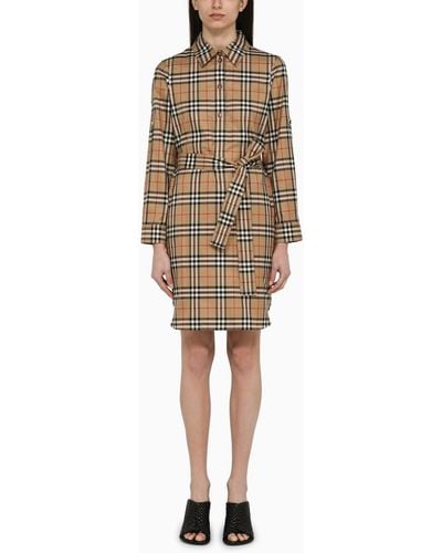 Burberry Check Pattern Cotton Chemisier Dress - Natural