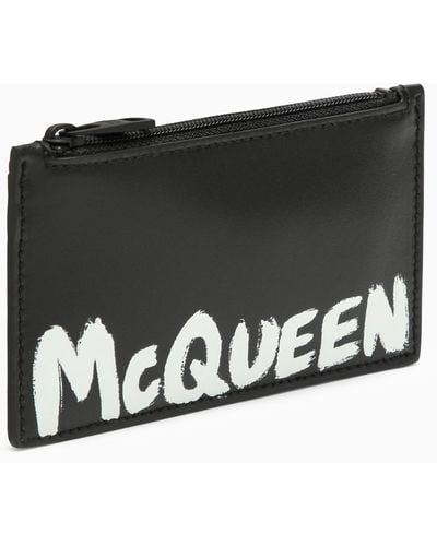 Alexander McQueen Alexander Mc Queen Black Leather Zipped Card Holder With Logo