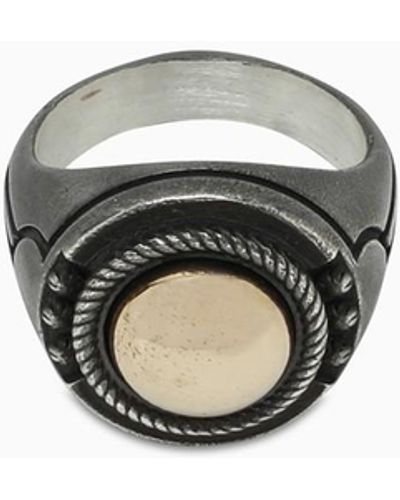 Nove25 Bronze Geometric Frieze Chevalier Ring - Black