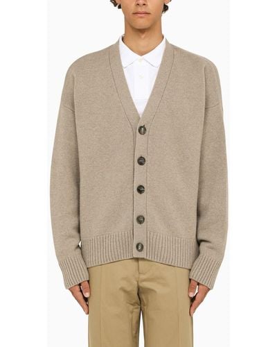 Ami Paris Beige Wool And Cashmere Cardigan - Natural
