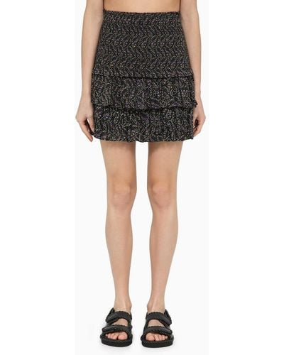 Isabel Marant Cotton Miniskirt With Multicolor Print - Black