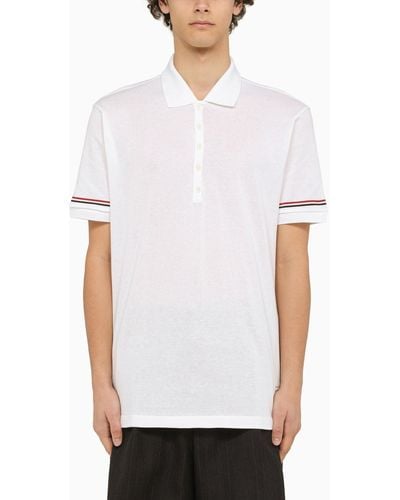 Thom Browne Short Sleeved White Polo Shirt With Patch