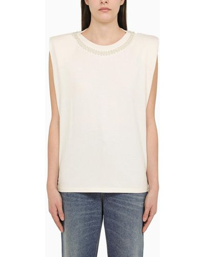 Golden Goose Cotton Tank Top With Pearl Detail - White