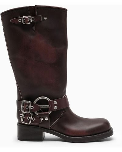 Miu Miu Ebony High Boot In Shaded Leather - Brown