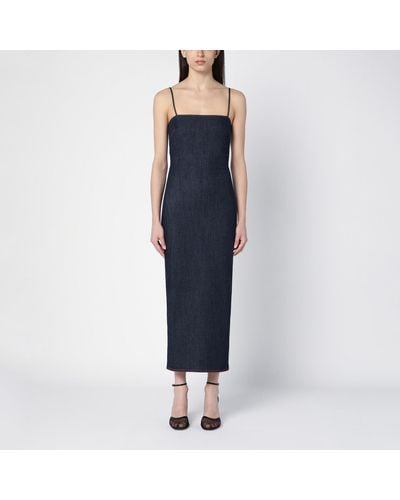Alaïa Dark Stretch Denim Dress With Shoulder Straps - Blue
