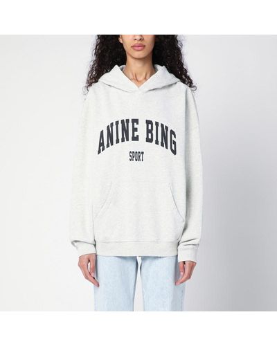 Anine Bing Sweat-Shirt À Capuche Gris Avec Imprimé Logo - Blanc