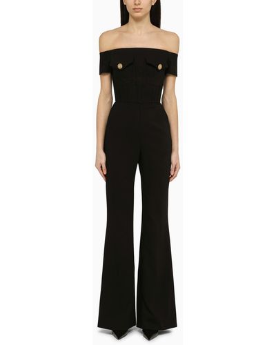 Balmain Viscose Jumpsuit With Jewelled Buttons - Black