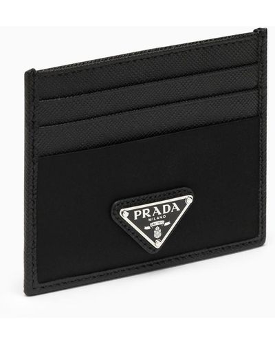 Prada Saffiano Card Case With Logo Triangle - Black