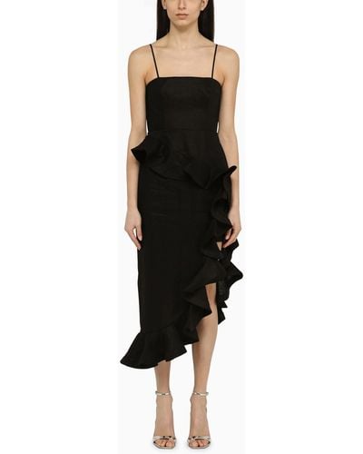 Zimmermann Harmony Linen Dress With Flounces - Black