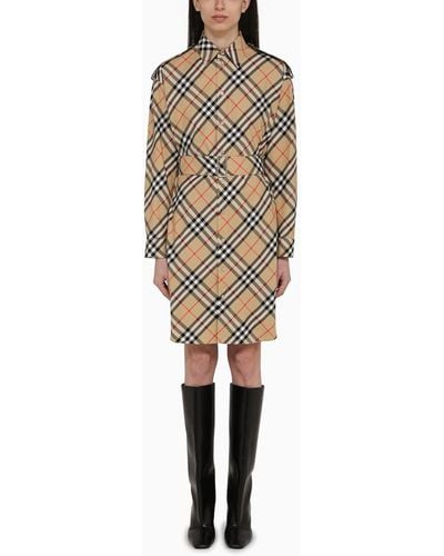 Burberry Check Pattern Cotton Chemisier Dress - Natural