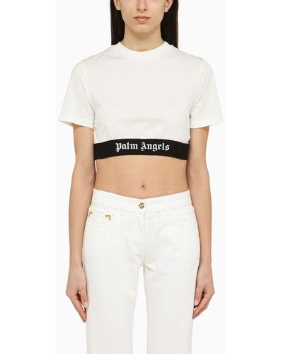 Palm Angels T-shirt crop con banda logo - Bianco