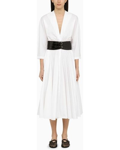 Alaïa Cotton Midi Dress With Belt - White