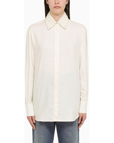 Golden Goose Silk Blend Shirt With Pearl Collar - White