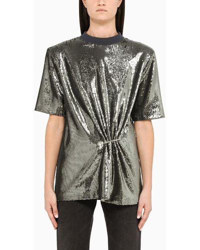 The Attico Dark Sequined Top With Pin - Grey