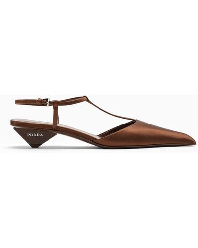 Prada Tobacco-coloured Satin Slingback Court Shoes - Brown