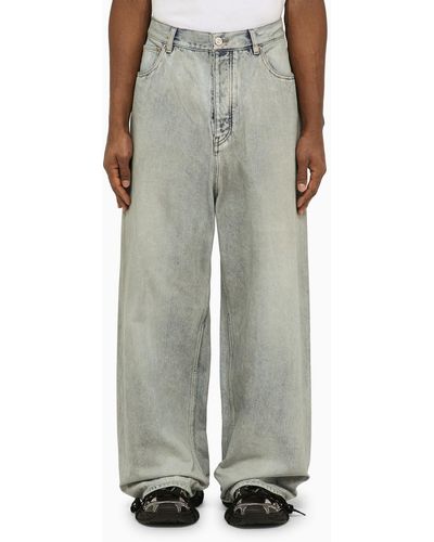 Balenciaga Dirty Blue Denim Baggy Pants With Size Stickers - Gray