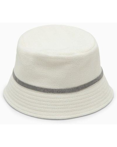 Brunello Cucinelli Cappello bucket in cotone e lino - Bianco
