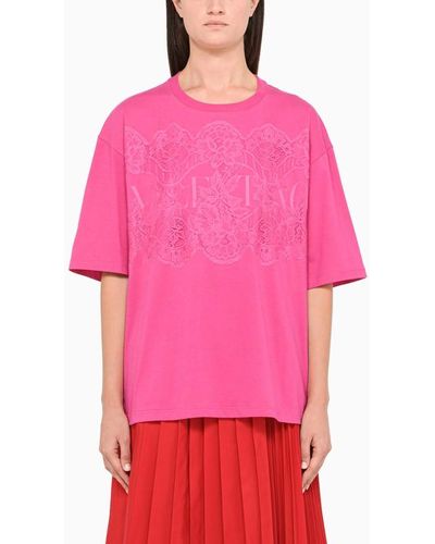 Valentino Fuchsia Lace Oversized T-shirt - Pink