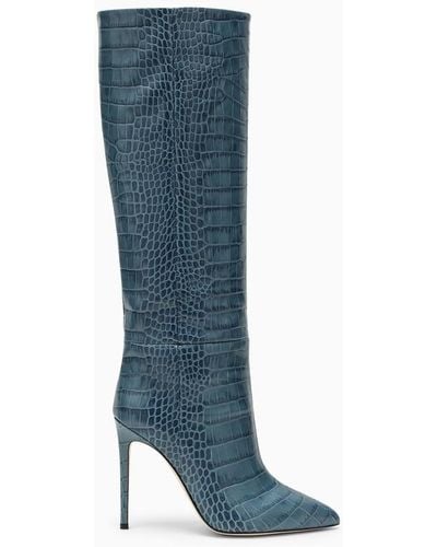 Paris Texas Denim Stiefel im Krokodil -Look Leder - Blu