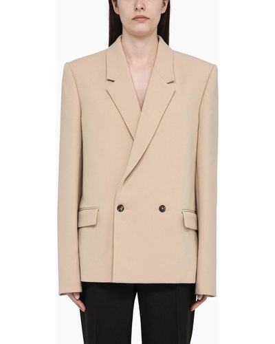 Wardrobe NYC Beige Double-breasted Jacket In Wool - Natural