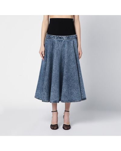 Alaïa Denim Midi Skirt With Knitted Sash - Blue