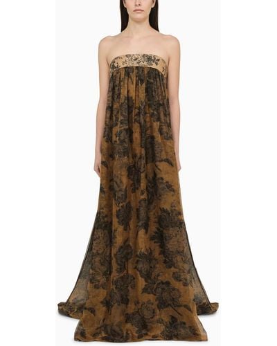 Max Mara Long Sleeveless Dress With Bronze Print - Brown