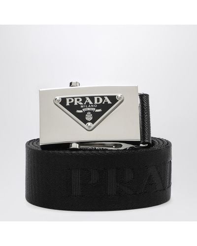 Prada Re-nylon Belt With Logo Buckle - Black
