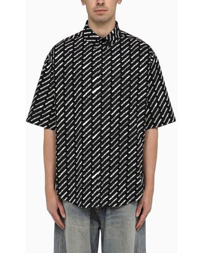Balenciaga Cotton Button-down Shirt With Logo Print - Black