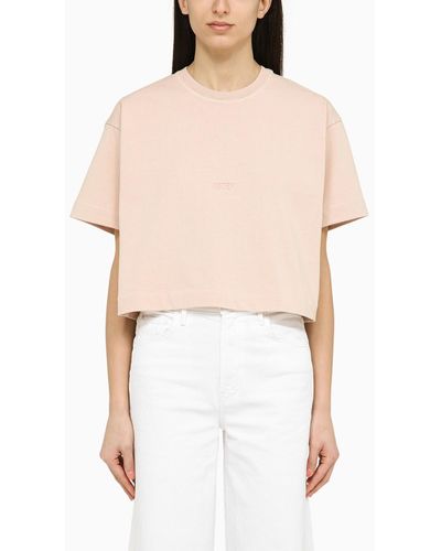 Autry Peony Rose Cotton Cropped T Shirt - Natural