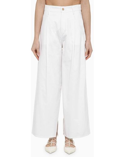 Max Mara Cotton Wide Trousers - White