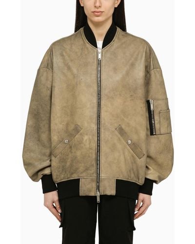 Halfboy Vintage Leather Over Bomber Jacket - Brown