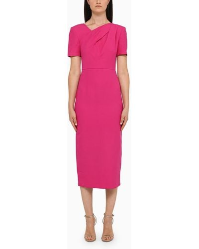 Roland Mouret Asymmetric-neck Short-sleeves Midi Dress - Pink