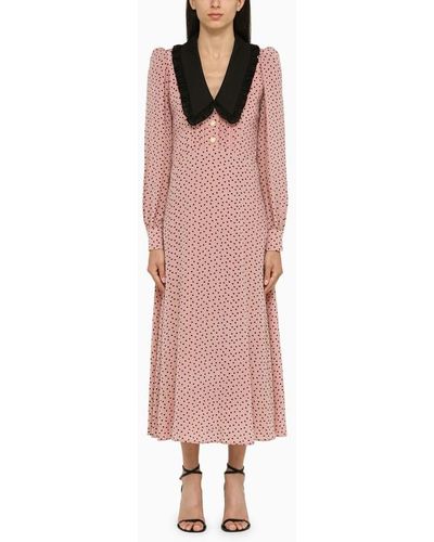 Alessandra Rich Pink Midi Kleid mit Kragen - Rosa