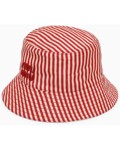 Miu Miu Cappello bucket in misto lino a righe con bustina - Rosso