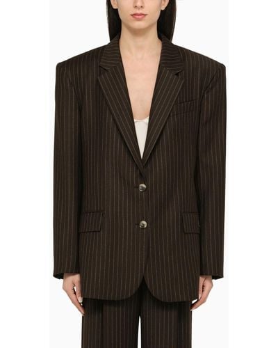 The Mannei Wool Pinstripe Jacket - Black