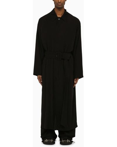 Balenciaga Black Single Breasted Belted Coat