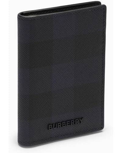 Burberry Navy Book Card Holder With Check Motif - Black