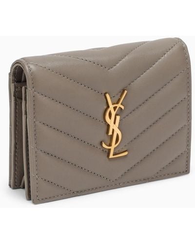 Saint Laurent Cassandre Leather Flap Card Case - Grey