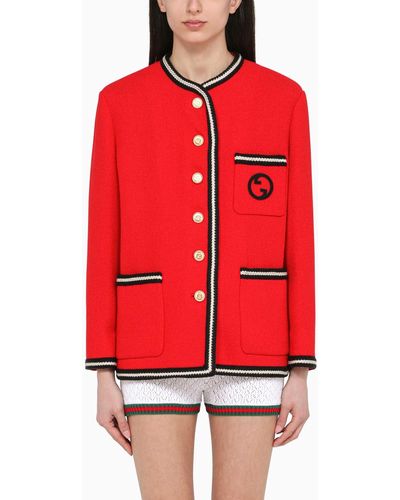 Gucci Tweed Jacket With Logo - Red