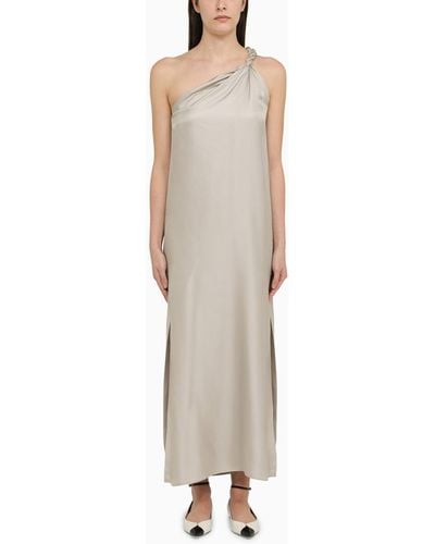 Loulou Studio Adela Silver Gray Silk Long Dress - Natural