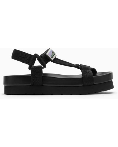 Bottega Veneta Sandal In Textile Material With Logo Patch - Black