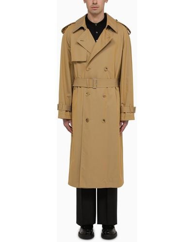 Burberry Long Double-breasted Spelt Cotton Trench Coat - Natural
