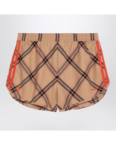 Adidas by Wales Bonner Beige Shorts With Check Pattern In Cotton - Brown