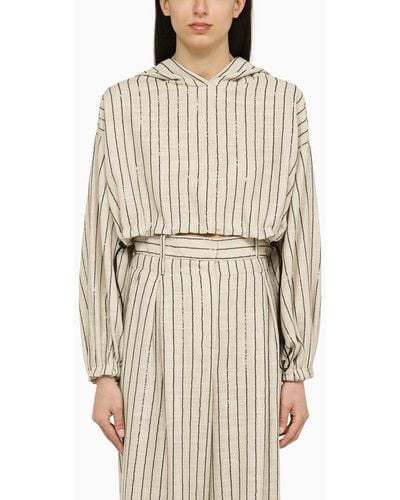 The Mannei Sunne Striped Cropped Sweatshirt In Linen Blend - Natural