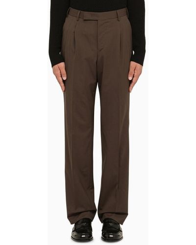 PT Torino Taupe Regular Wool Pants - Brown