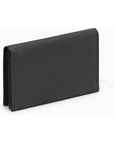 Valextra Gray Leather Card Holder - Black