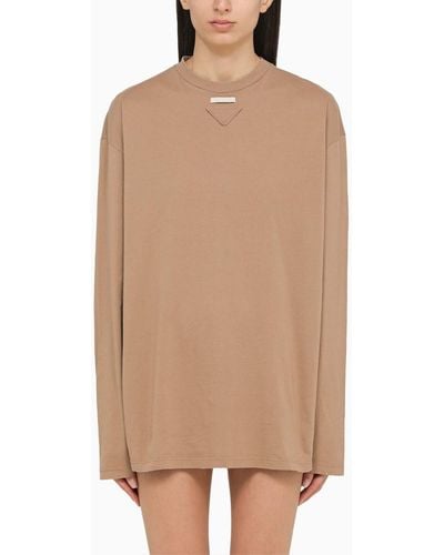 Prada Beige Cotton Jersey Long-sleeved T-shirt - Brown