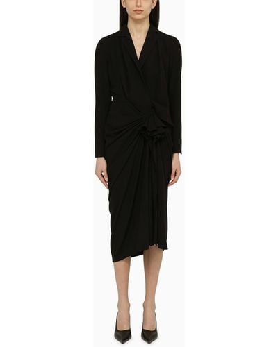 Dries Van Noten Wool-blend Dress With Drape - Black